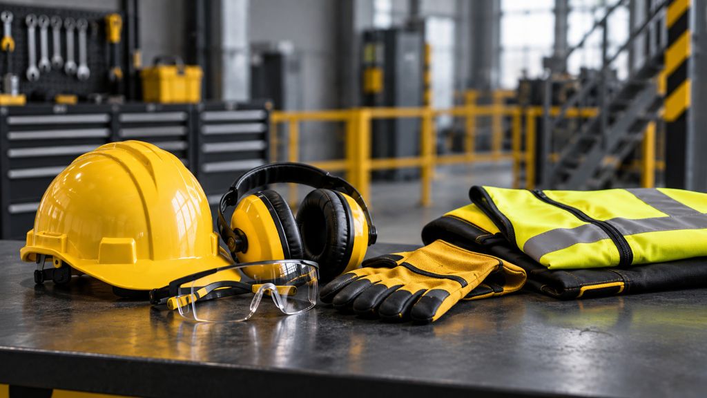 DPI in azienda casco, cuffie, occhiali e guanti di protezione