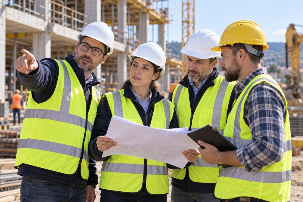 Team di cantiere studia i progetti